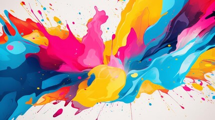Abstract expressionism with vibrant splashes, flat design, top view, dynamic theme, cartoon drawing, colored pastel