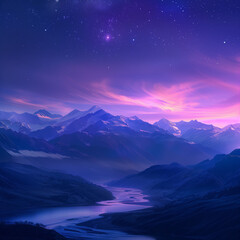 Fototapeta premium large panorama, night, starry sky, mountains