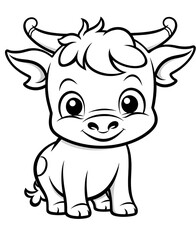 Fototapeta premium Cute cow cartoon coloring page illustration vector. For kids coloring book. cute cow colouring book image cartoon