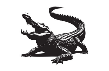 Fototapeta premium vector silhouette illustration of crocodile on white background