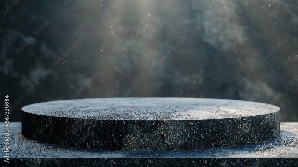 Poster dusty circular platform with light beam and gray background