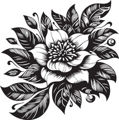 Monochromatic Bloom Art Iconic Detail Stylish Botanical Mark Black Iconic Symbol
