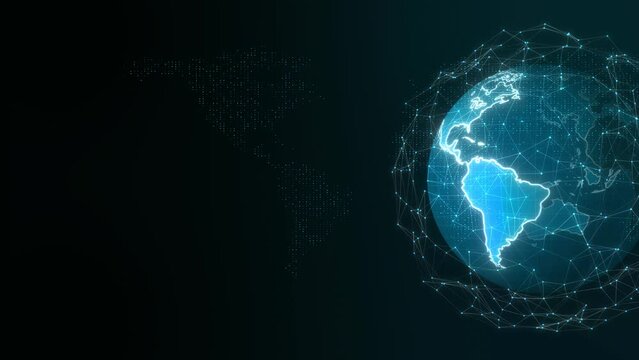 Global connection network World map digital futuristic Hi tech communication technology background. Technology internet worldwide business. Global world network connected earth cryptocurrency