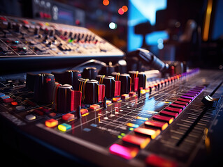 Fototapeta premium Awesome Audio recording studio equipment on black background