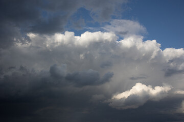 Blue sky. Beautiful Cumulus clouds flying across the sky,