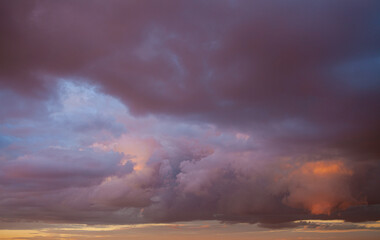 Blue sky after rain,. Beautiful Cumulus clouds flying across the sky,