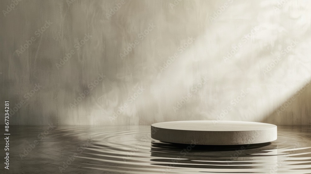 Poster circular platform floating on water with beige background