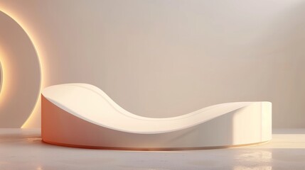 White Curved Platform in Minimalist Room With Soft Lighting