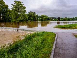 Flooded street in Schrobenhausen