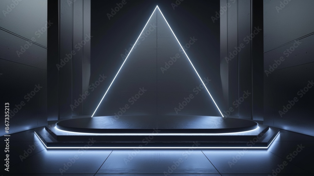 Aufkleber a futuristic platform with a triangular neon light display