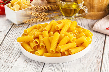 Italian cuisine - dry tortiglioni pasta