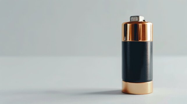 Rechargeable Lithium Ion Battery on White Background with Copy Space