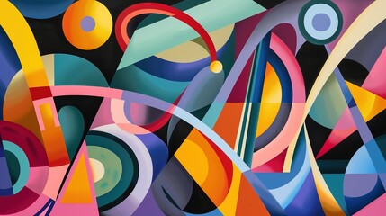 Obraz premium Energetic Abstract Geometric Composition with Dynamic Lines and Vibrant Tones