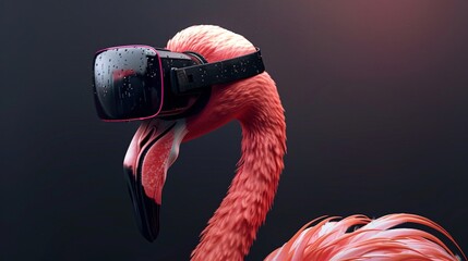 Vibrant Flamingo Wearing VR Goggles, Emphasizing Fun, Creativity, and Modern Technology, Ideal for Illustrating Innovative Concepts and Animal-Themed Digital Art