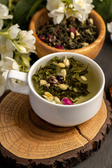 fresh green tea with the aroma and flowers of white jasmine