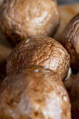 clean washed brown mushrooms after washing