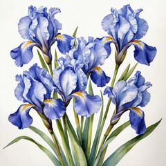 Bouquet Blue Irises White Background