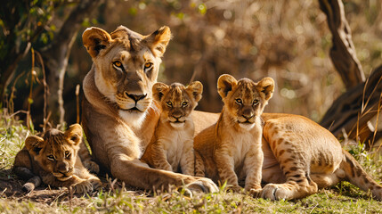 Fototapeta premium lioness and cubs