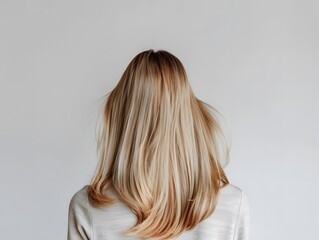 Naklejka premium Blonde Woman with Straight Hair on White Background