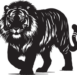 vector silhouette illustration of a tiger on white background