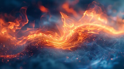 Fototapeta premium A macro photograph of a single flame, capturing the intricate details and colors of the burning gases and glowing embers, showcasing the beauty and complexity of fire.