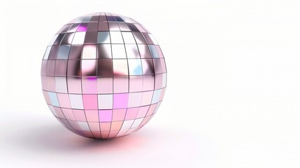 Reflective disco ball with colorful mirrored tiles, isolated on white background, vibrant reflections, dynamic design, festive and energetic atmosphere, perfect for party scenes