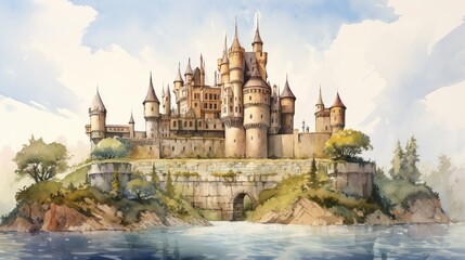 Fototapeta premium Watercolor illustration of a castle