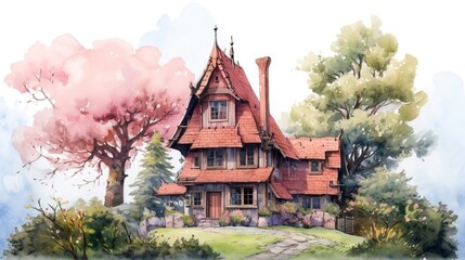 Fototapeta premium Watercolor illustration of a house