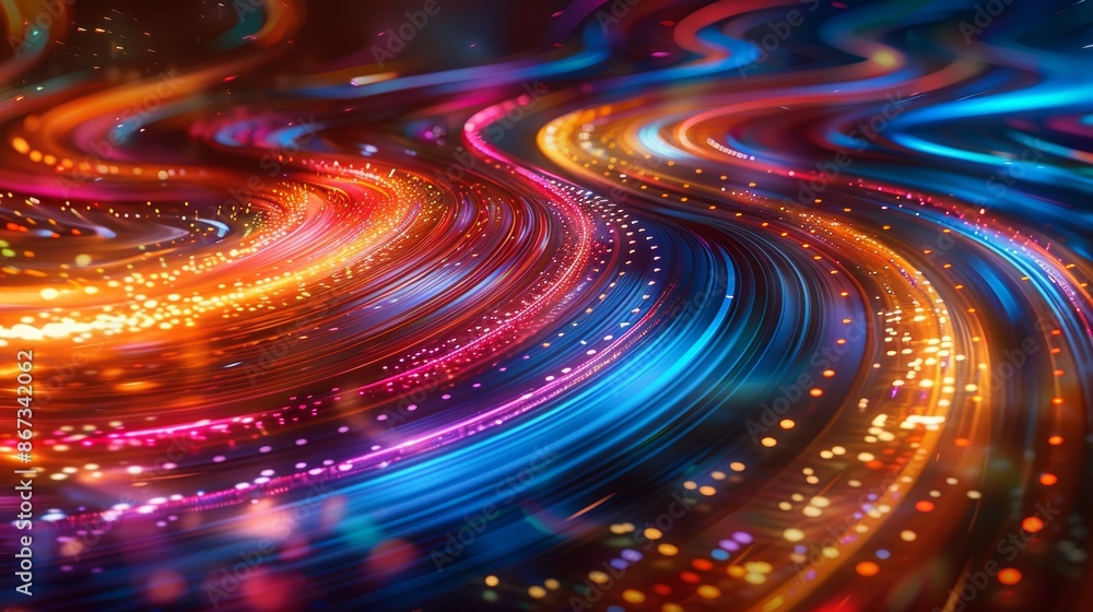 Poster an abstract neon light painting, with swirling patterns and vibrant colors, creating a sense of move