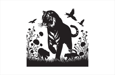 vector silhouette illustration of a tiger on white background