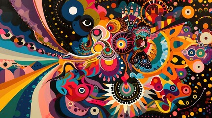 Vibrant Kaleidoscopic Psychedelia - Abstract Art with Bold Colors and Hypnotic Patterns