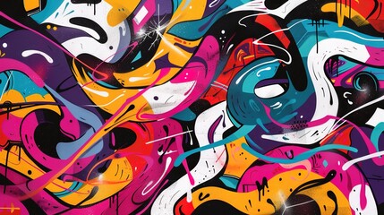 Vibrant Graffiti Art: Energetic Abstract Composition with Bold Lines and Colors