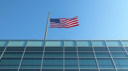 An American flag flying from the top of a contemporary art museum.