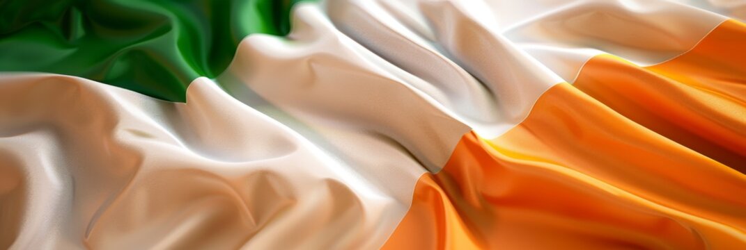 Horizontal banner. Independence Day of Ivory Coast. Cote d’Ivoire National flag. Texture of crumpled fabric. Free space for text, copy space