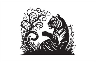 Obraz premium vector silhouette illustration of a tiger on white background