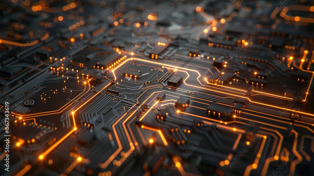 Poster glowing abstract circuit board with intricate lines - technology concept