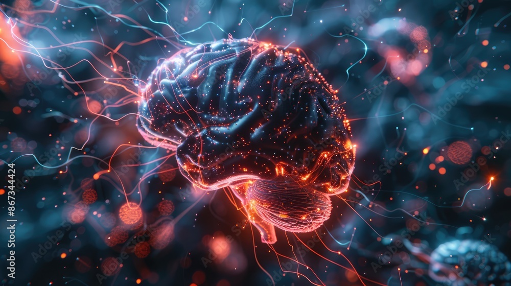 Poster futuristic ai brain concept with intricate digital connections on abstract background in 4k ultradet