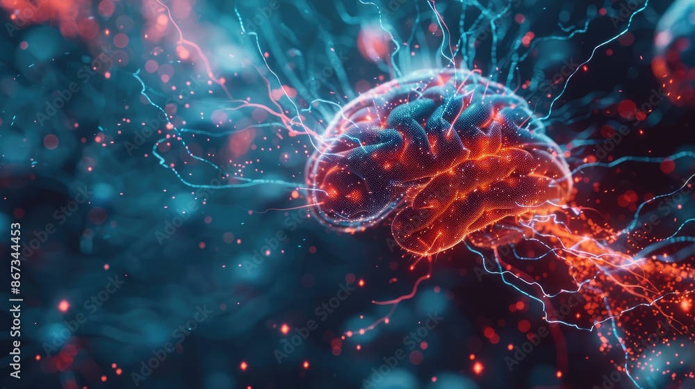 Poster futuristic ai concept abstract background with ultra-detailed digital brain and neural connections i