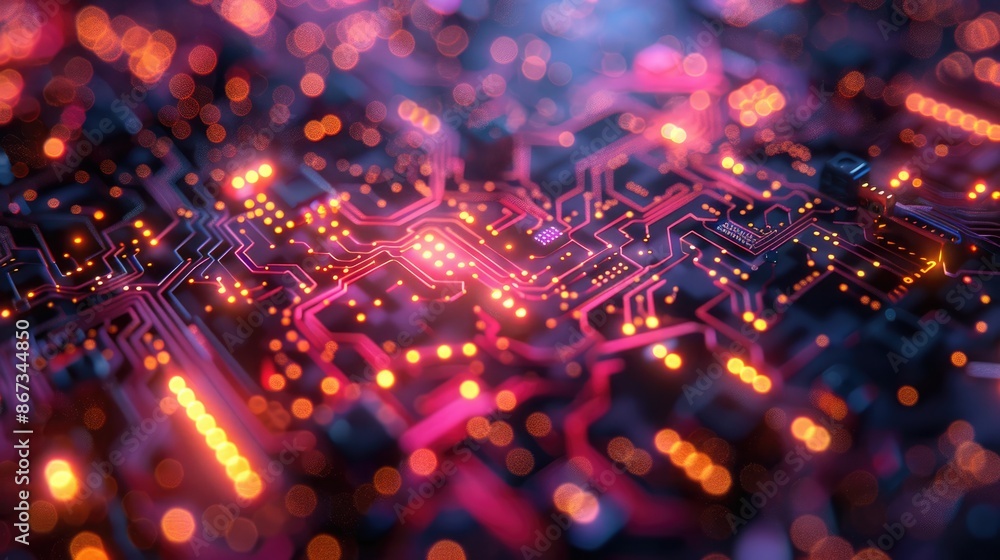 Poster technological symmetry: abstract ai representation with vibrant digital circuits in ultra detail 4k 