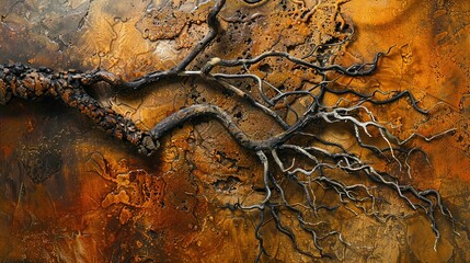 Earthy Abstract Roots: Intricate Tangled Lines in Natural Tones