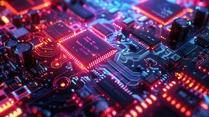 Obraz premium Futuristic AI Concept with Intricate Digital Circuits in Vibrant 4K Detail, Generative AI