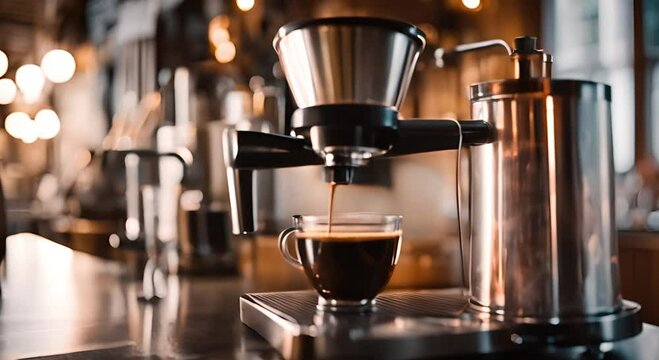 A Close up of siphon coffee maker in cozy cafe