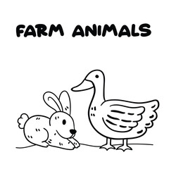 Farm Animal Rabbit and duck printable coloring page for  kids