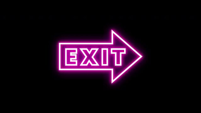 Glowing neon line exit sign animation. 4K video animation