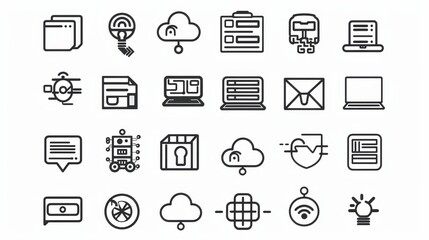 Fototapeta premium Set of 30 editable line icons related to data exchange, traffic, files, cloud, server.