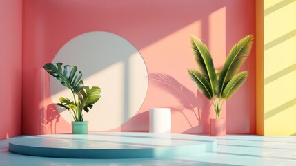 Obraz premium Show off something in style with this colorful 3D rendering. Use this minimalist setting for advertising or showcasing.