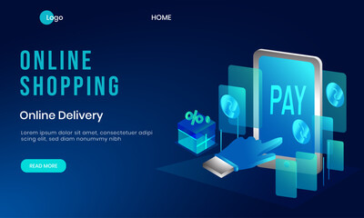 Online shopping or e-commerce isometric vector illustration. Internet store concept with Smartphone. Online payment transaction via app.