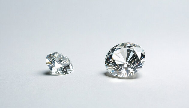 A photo showcasing two round diamonds on a white background, one larger than the other