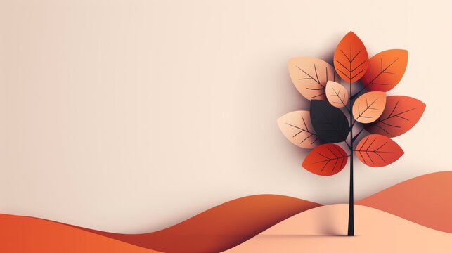Vector tree in flat style, featuring geometric leaves and an abstract, multi-toned background, background separated for customization