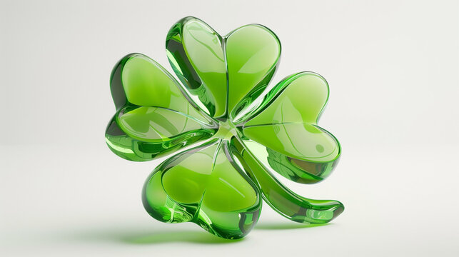 four leaf clover, A voluminous 3D four-leaf clover with transparent glass material